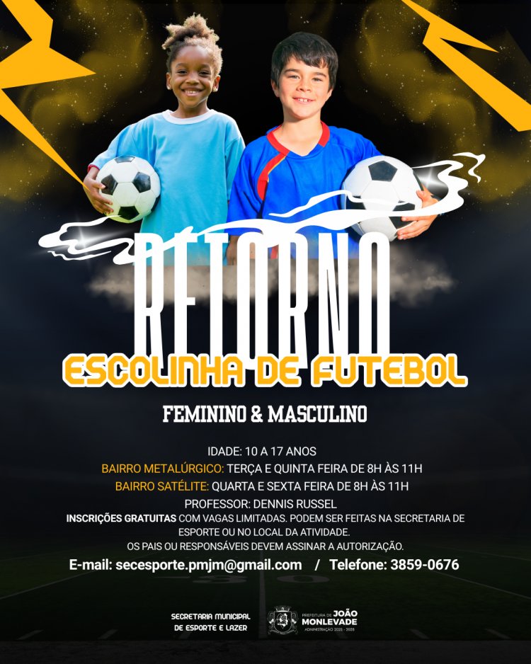 João Monlevade retoma escolinhas de futebol e amplia oportunidades esportivas para jovens